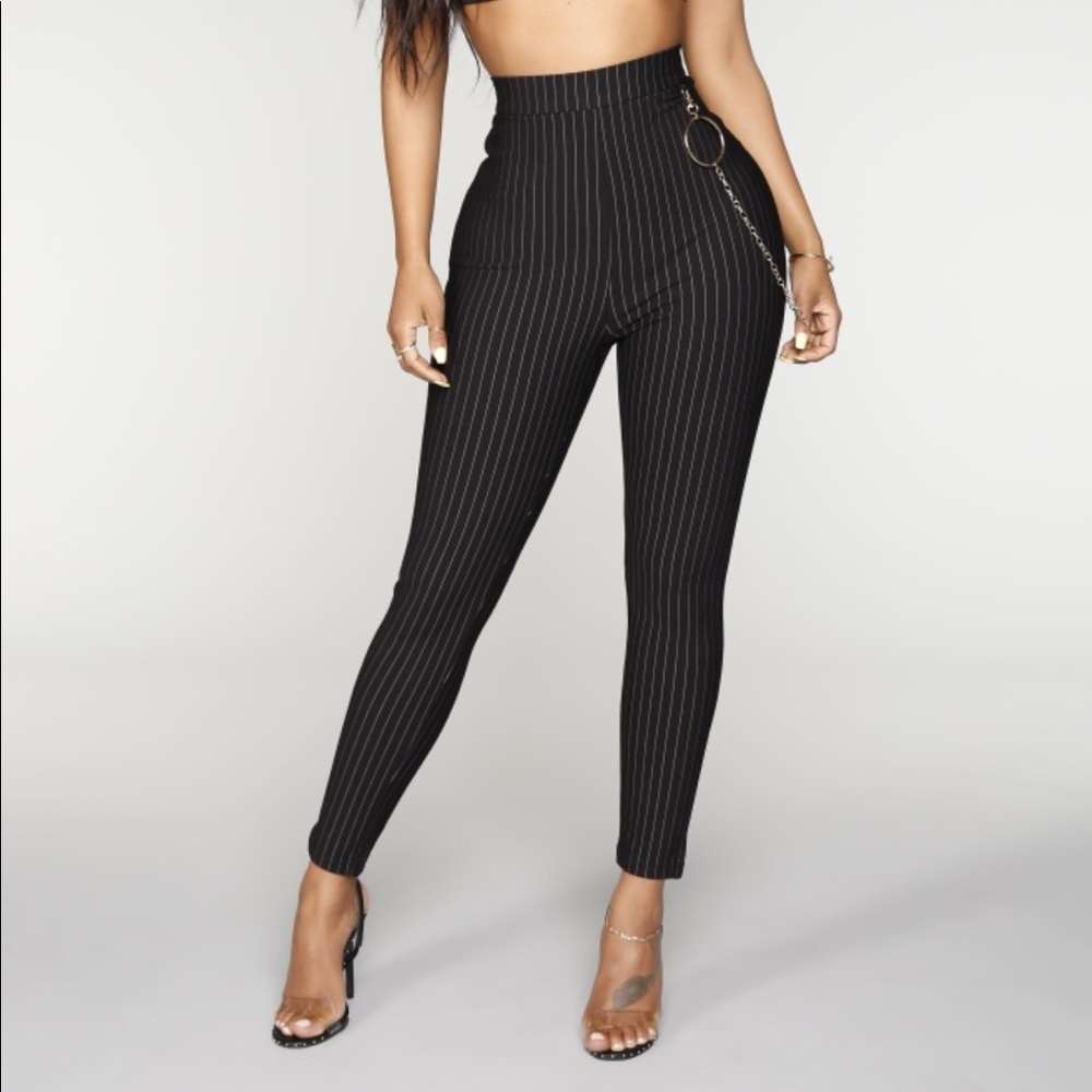 FASHION NOVA Striped High Rise Black Pants